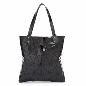 Black Geometric zipper top Tote bag